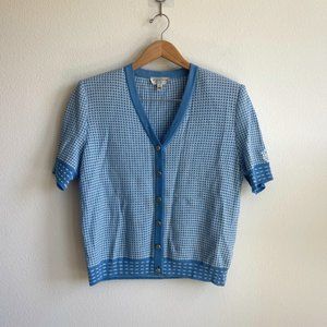 St John Sport Blue Knit Short Sleeve Cardigan M
